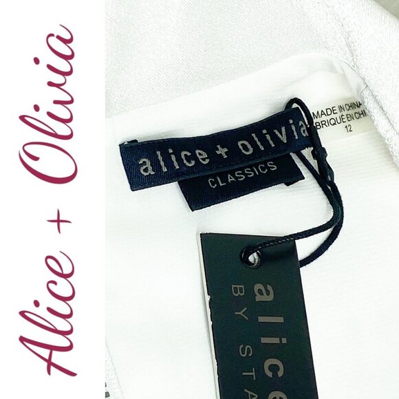 NWT ALICE + OLIVIA Bebe White Shawl Collar Split Leg Sleeveless Jumpsuit Size 12 - Picture 10 of 14